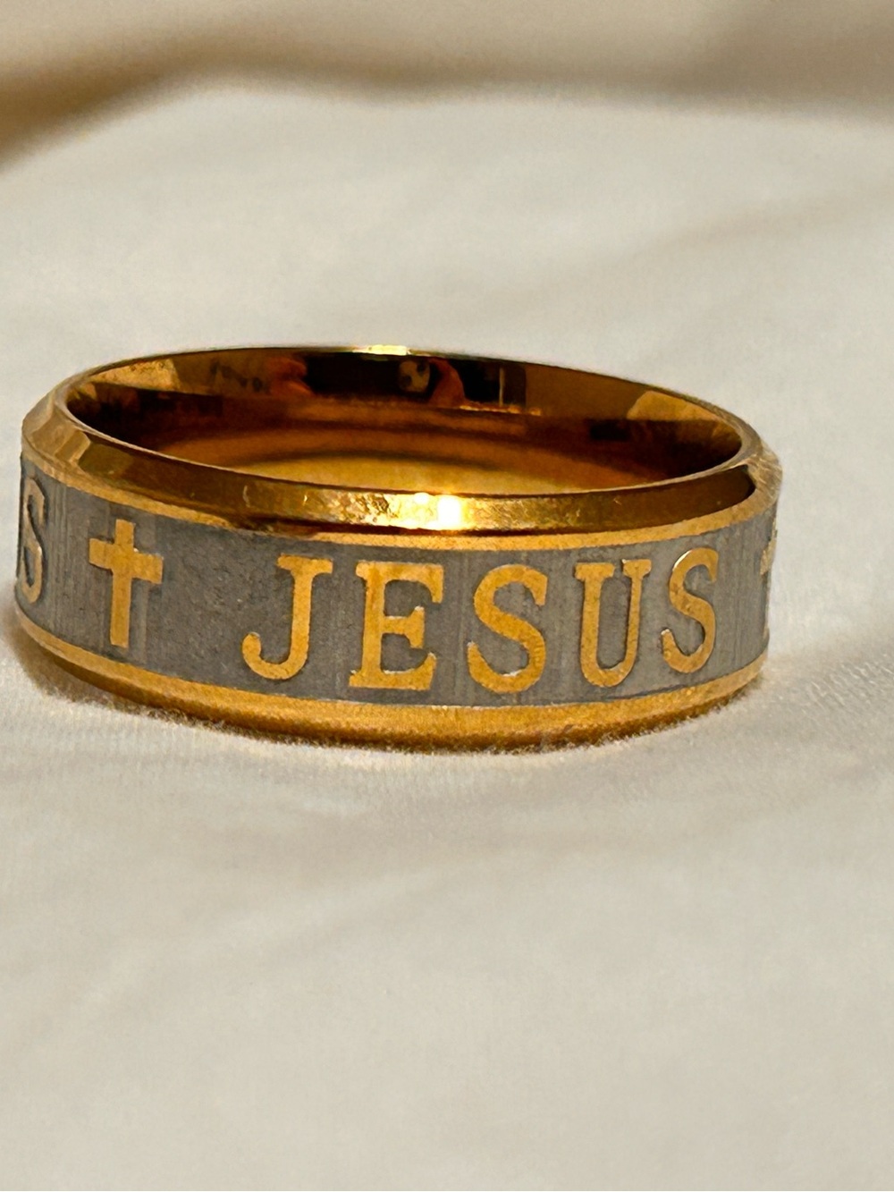 Gold and Gray "JESUS" Men's Religious Band Ring